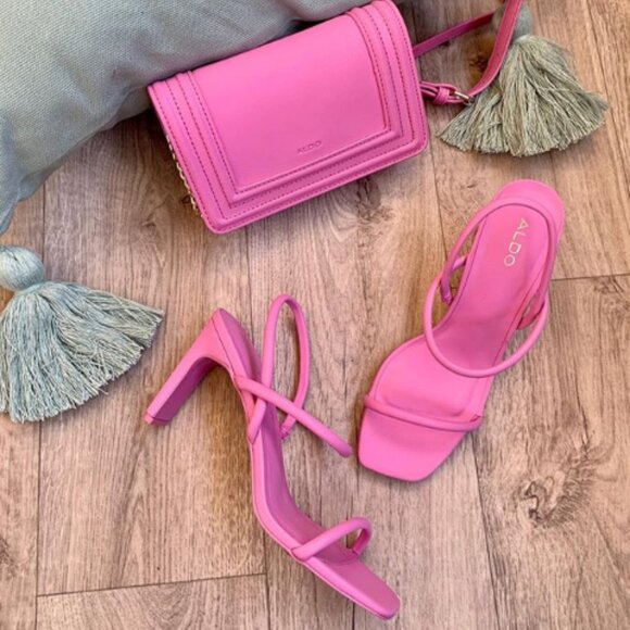 EUC Micro Purse & Aldo Barbie Pink Square Toe Strappy Slingback Karla 3.5" Heels - Picture 12 of 12